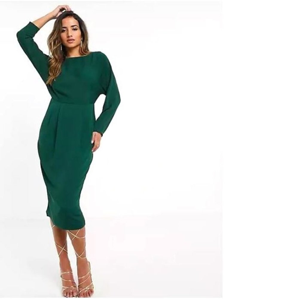 ASOS DESIGN Kimono sleeve midi dress with tie back detail Size 0